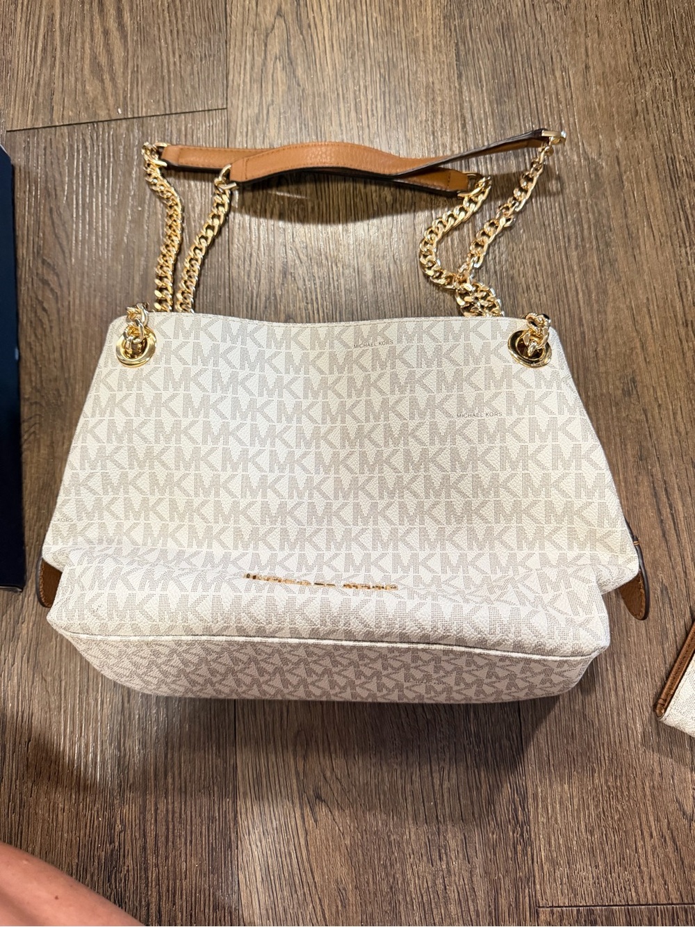 Michael Kors Cream & Tan MK Logo Chain Shoulder Bag
